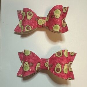 Pink Avocado Print Hair Bows for Kids